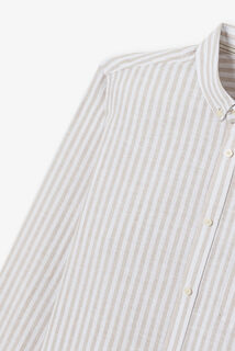 Chemise en coton lin rayée col boutonné