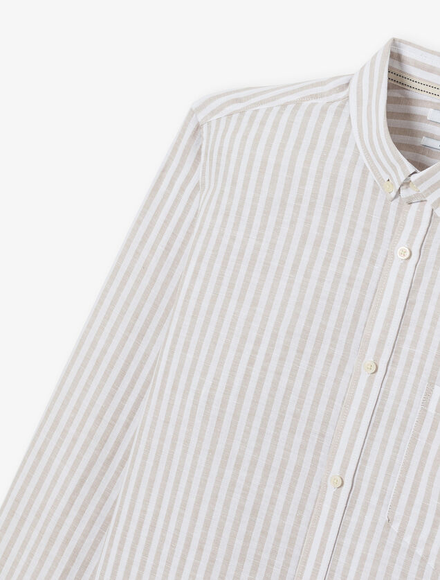 Chemise en coton lin rayée col boutonné
