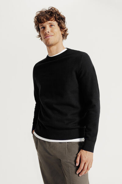 Pull col rond jeux de points fantaisie