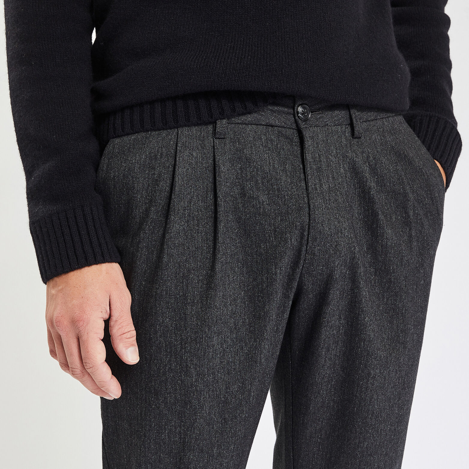 Pantalon large habillé à chevrons gris - Longueur 38 - Sélection
