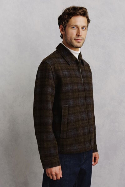 Blouson contenant de la laine col chemise zipp&eacute;
