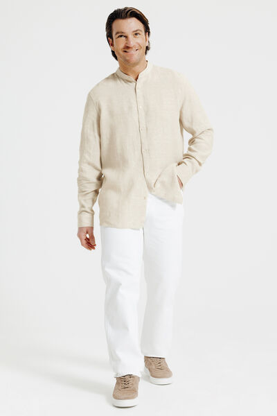 Chemise col mao en lin unie