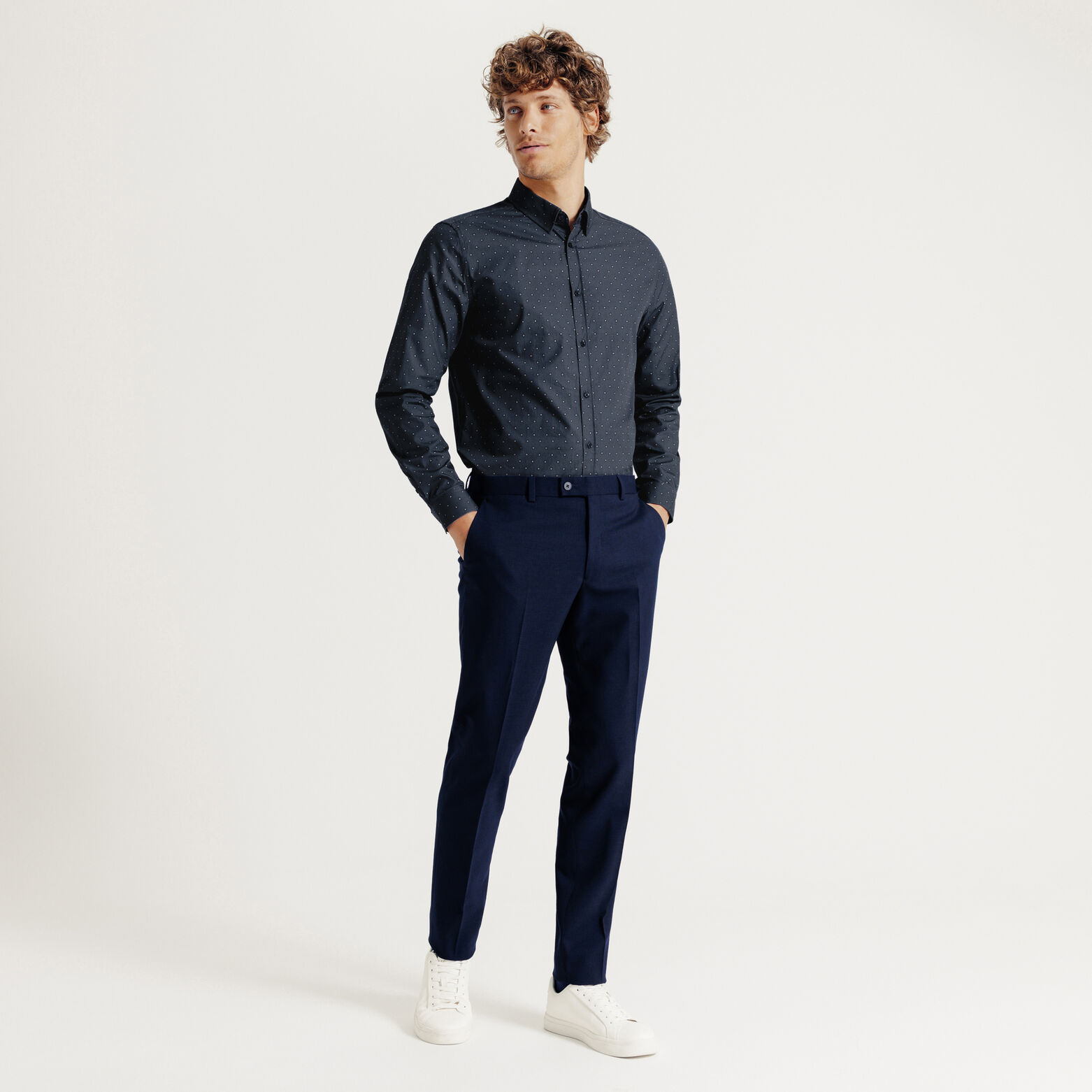 Chemise en coton imprimé géométrique slim