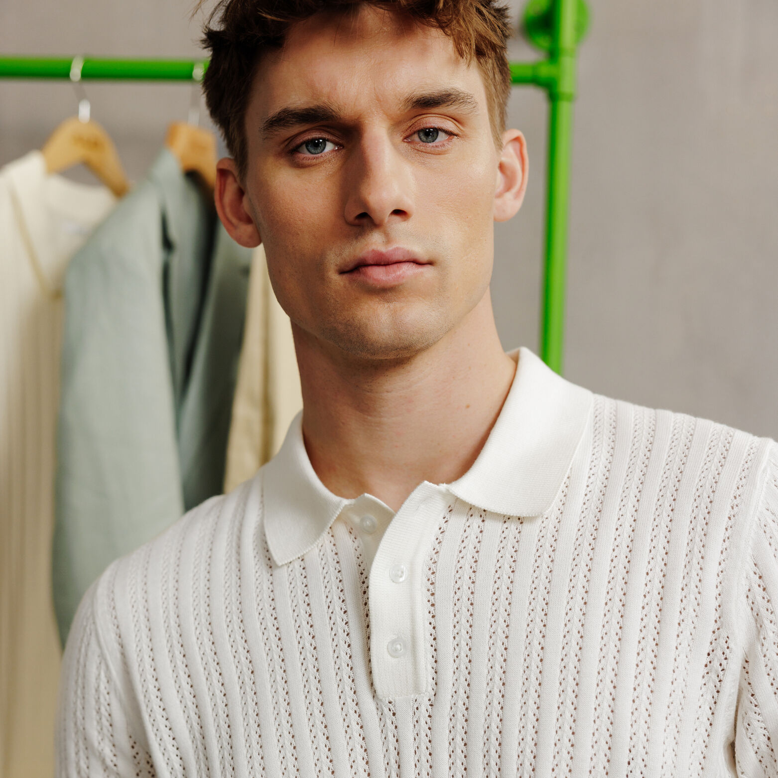 Polo korte mouwen in tricot met stekenpatroon