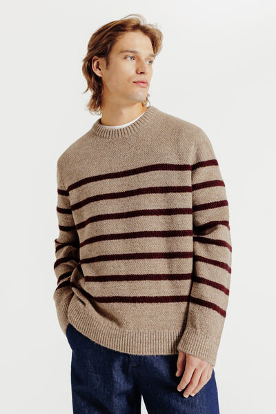 Pull col rond jeux de points rayé