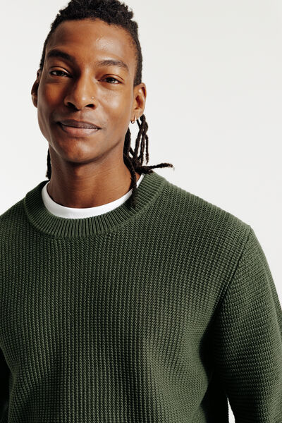 Pull col rond jeux de points fantaisie