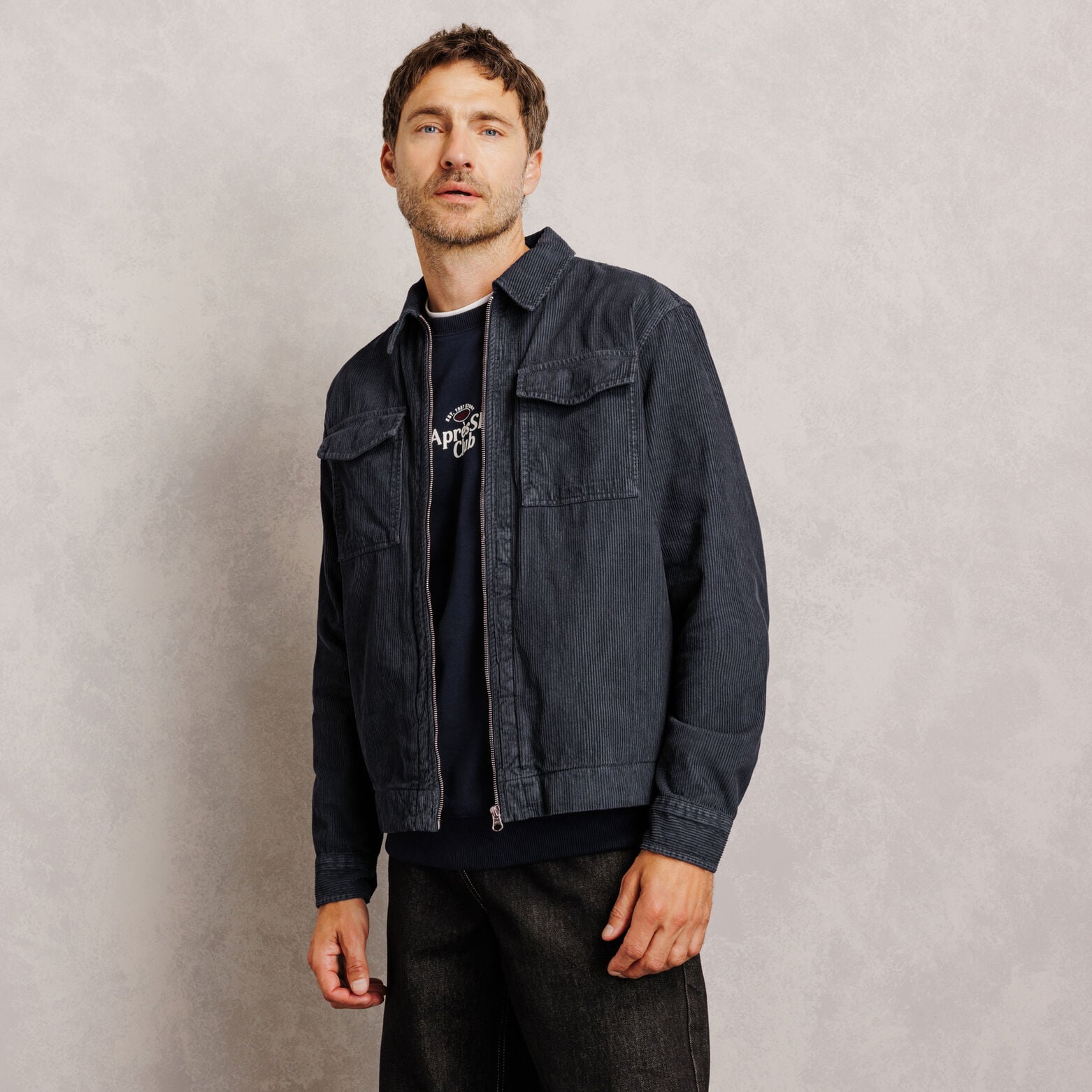 Veste zipp&eacute;e en velours col chemise 100% coton