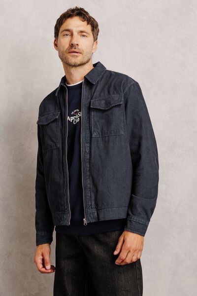 Veste zipp&eacute;e en velours col chemise 100% coton