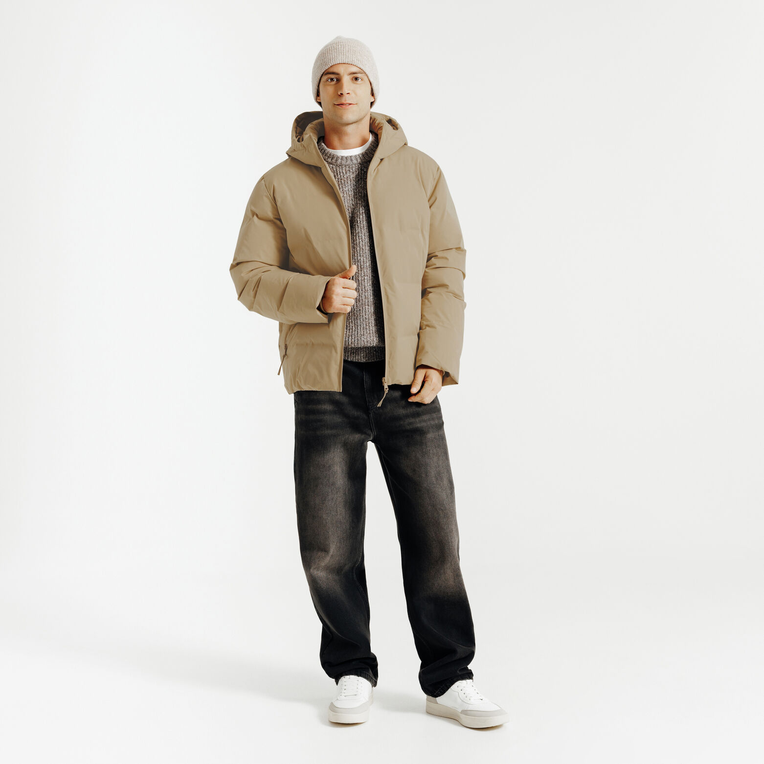 Gewatteerde donsjas met kap en rits