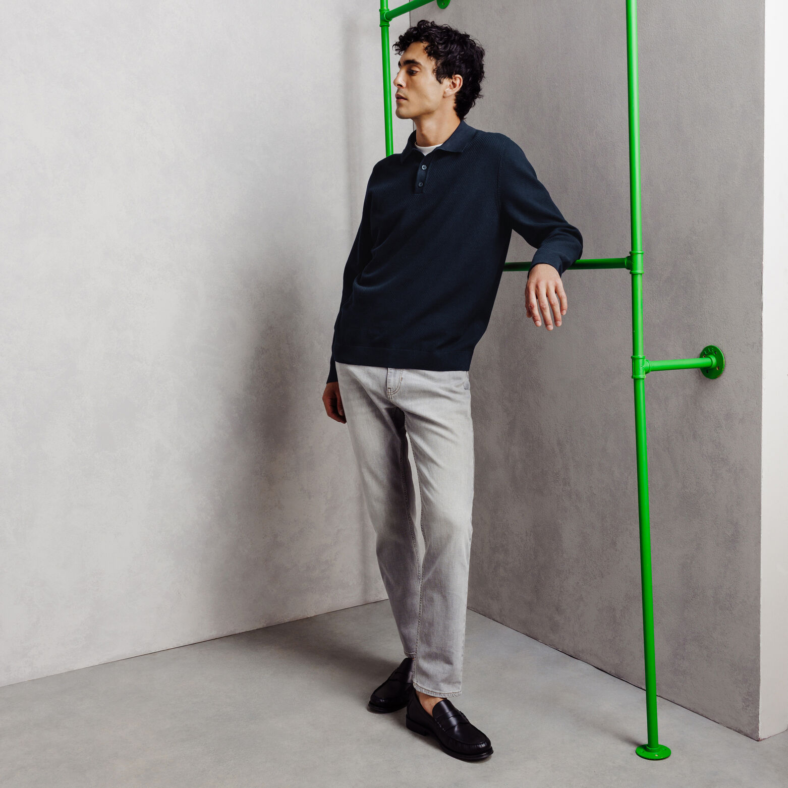 Pull col polo boutonn&eacute; fantaisie