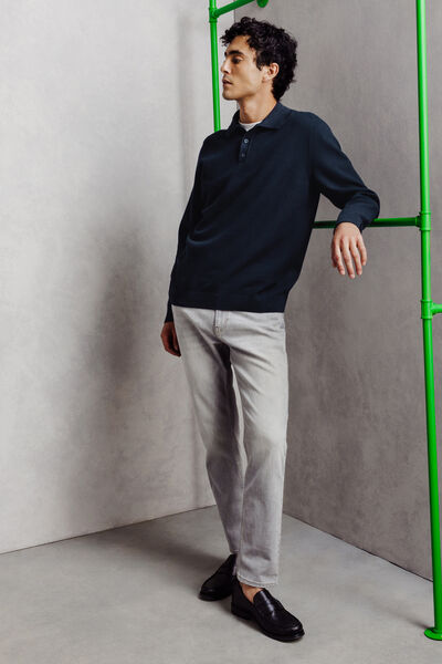 Pull col polo boutonn&eacute; fantaisie