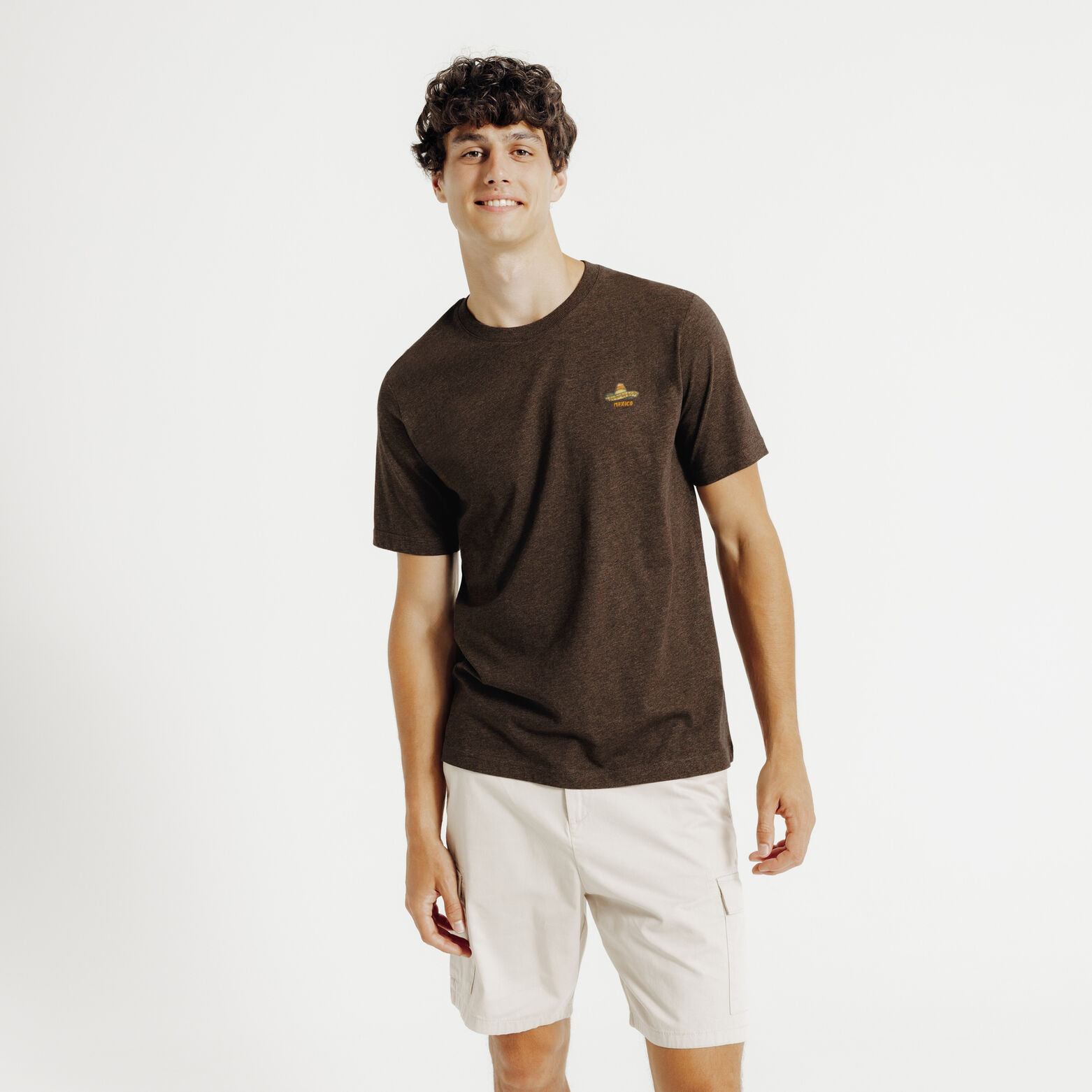 Geborduurd t-shirt ronde hals in gemêleerde stof