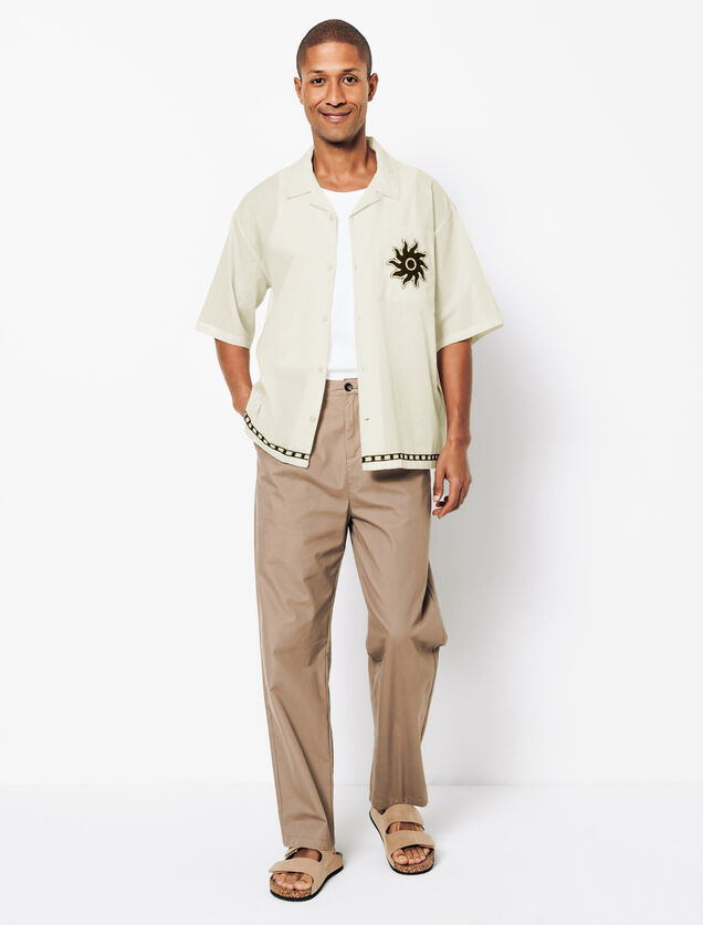 Boxy fit hemdje in geborduurd katoen