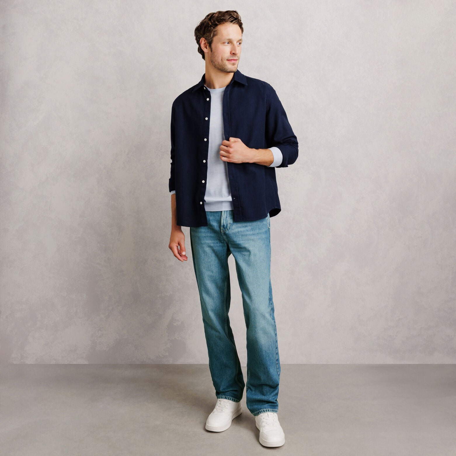 Jean loose 3 longueurs d&eacute;lav&eacute; 100% coton