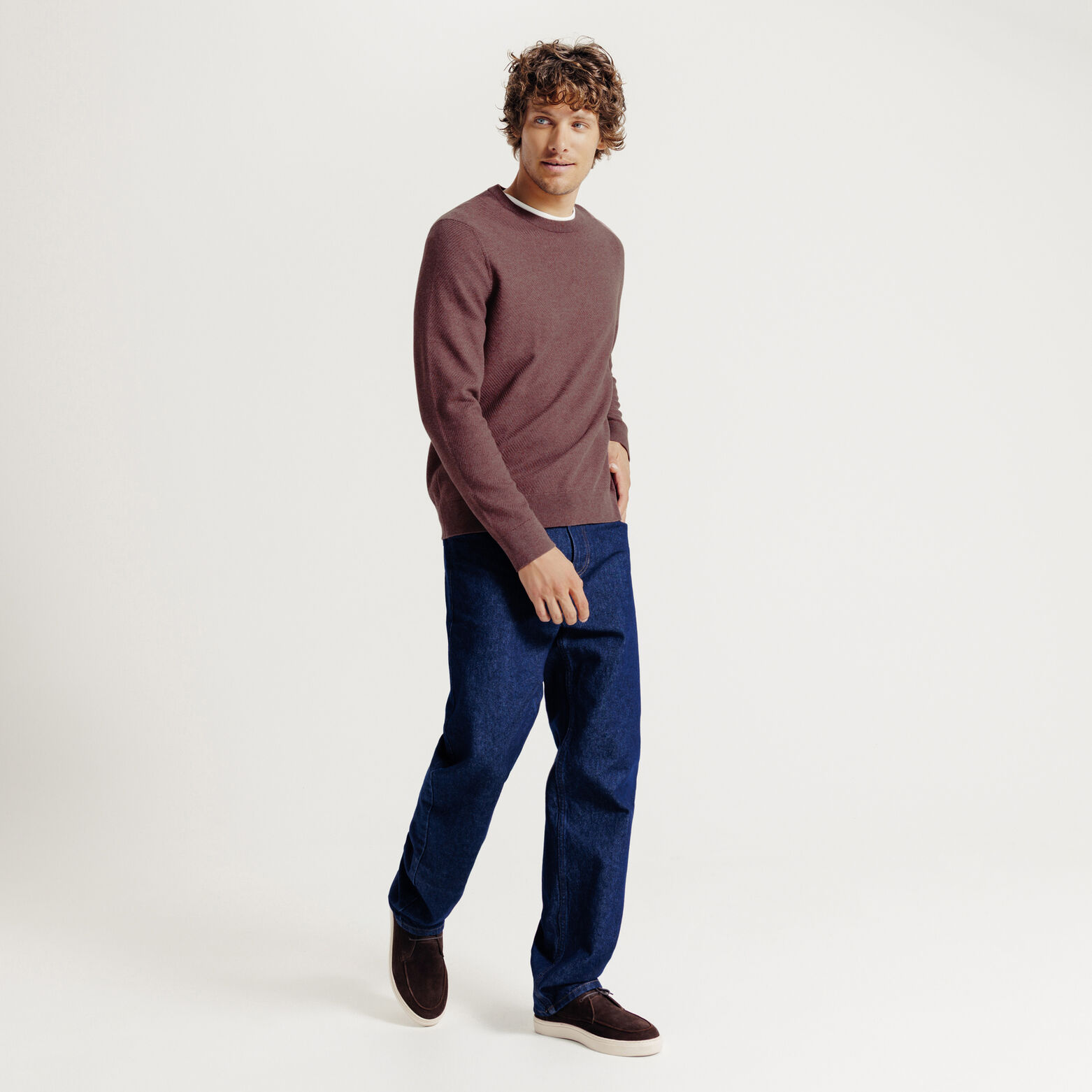 Pull col rond jeux de points fantaisie