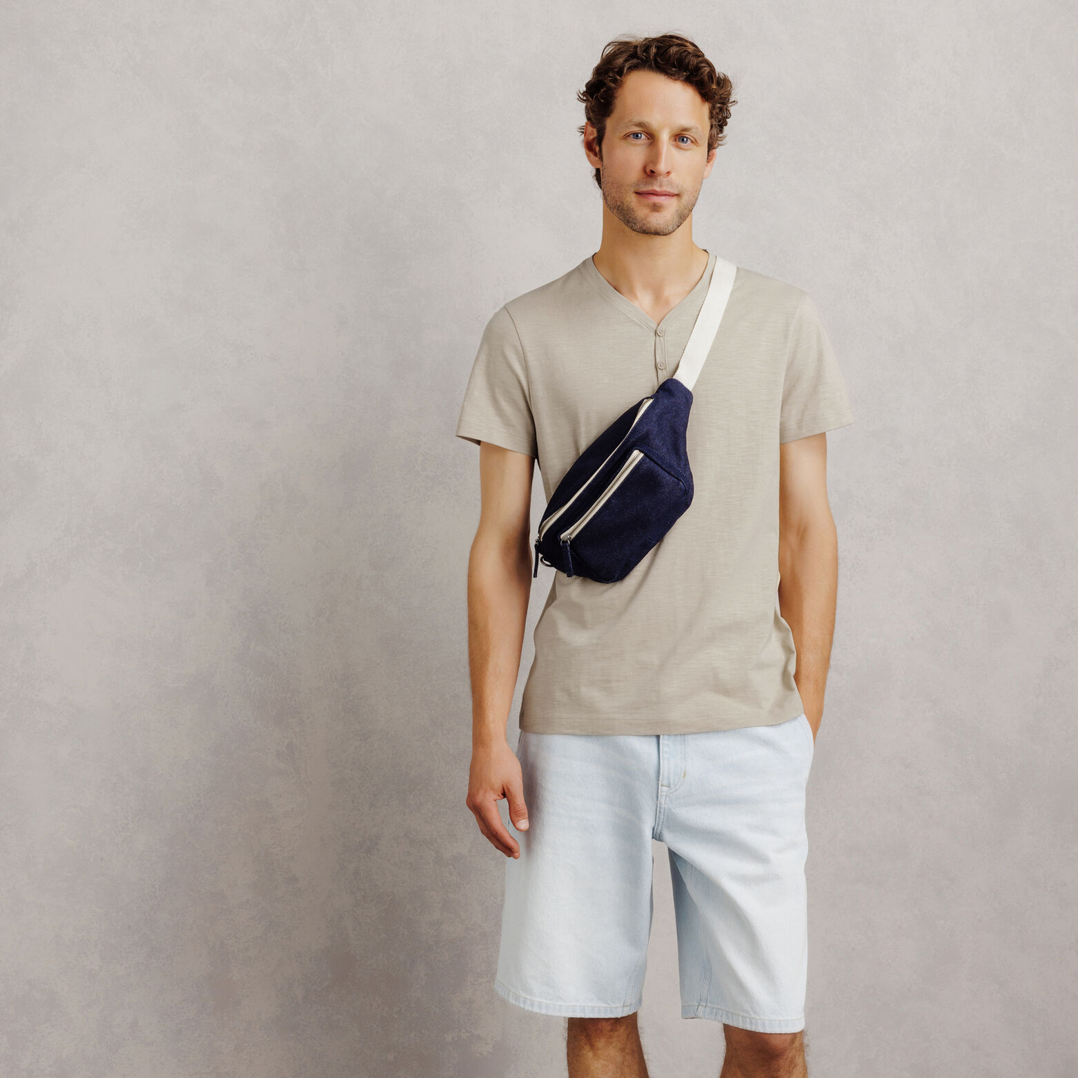 T-shirt met knooplijst in gevlamde stof