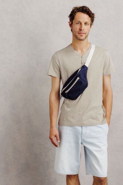 T-shirt met knooplijst in gevlamde stof
