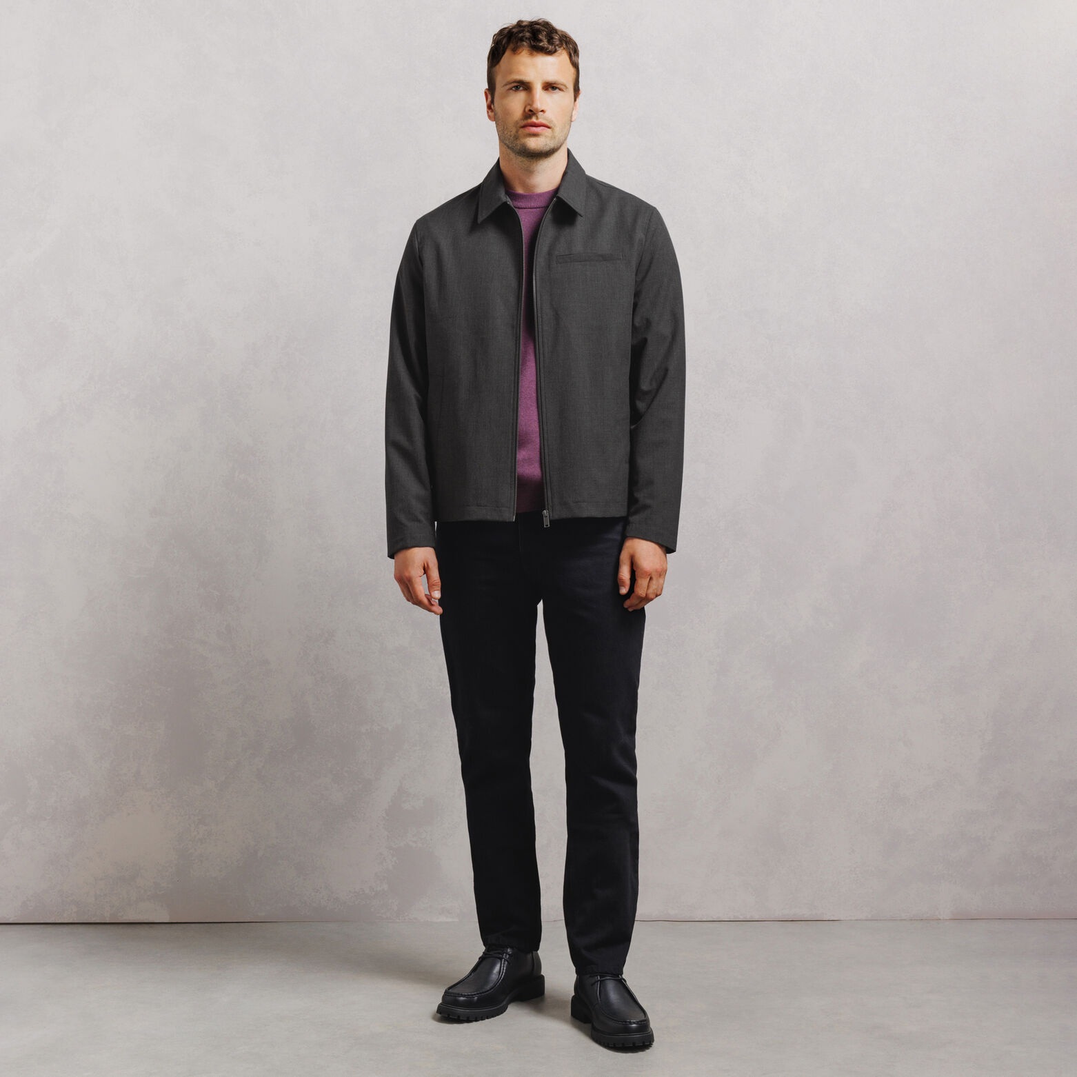 Veste zipp&eacute;e col chemise &agrave; carreaux
