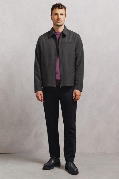 Veste zipp&eacute;e col chemise &agrave; carreaux