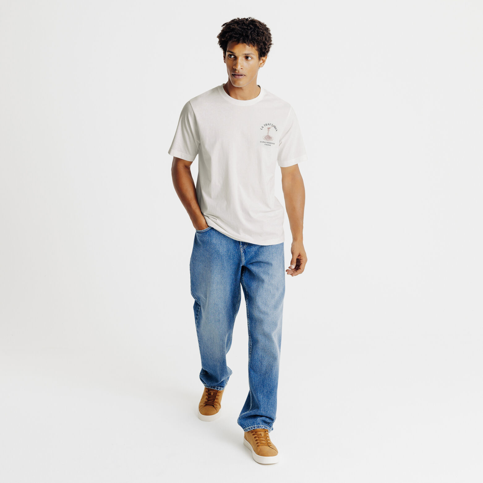 Tee shirt en coton brodé et imprimé devant