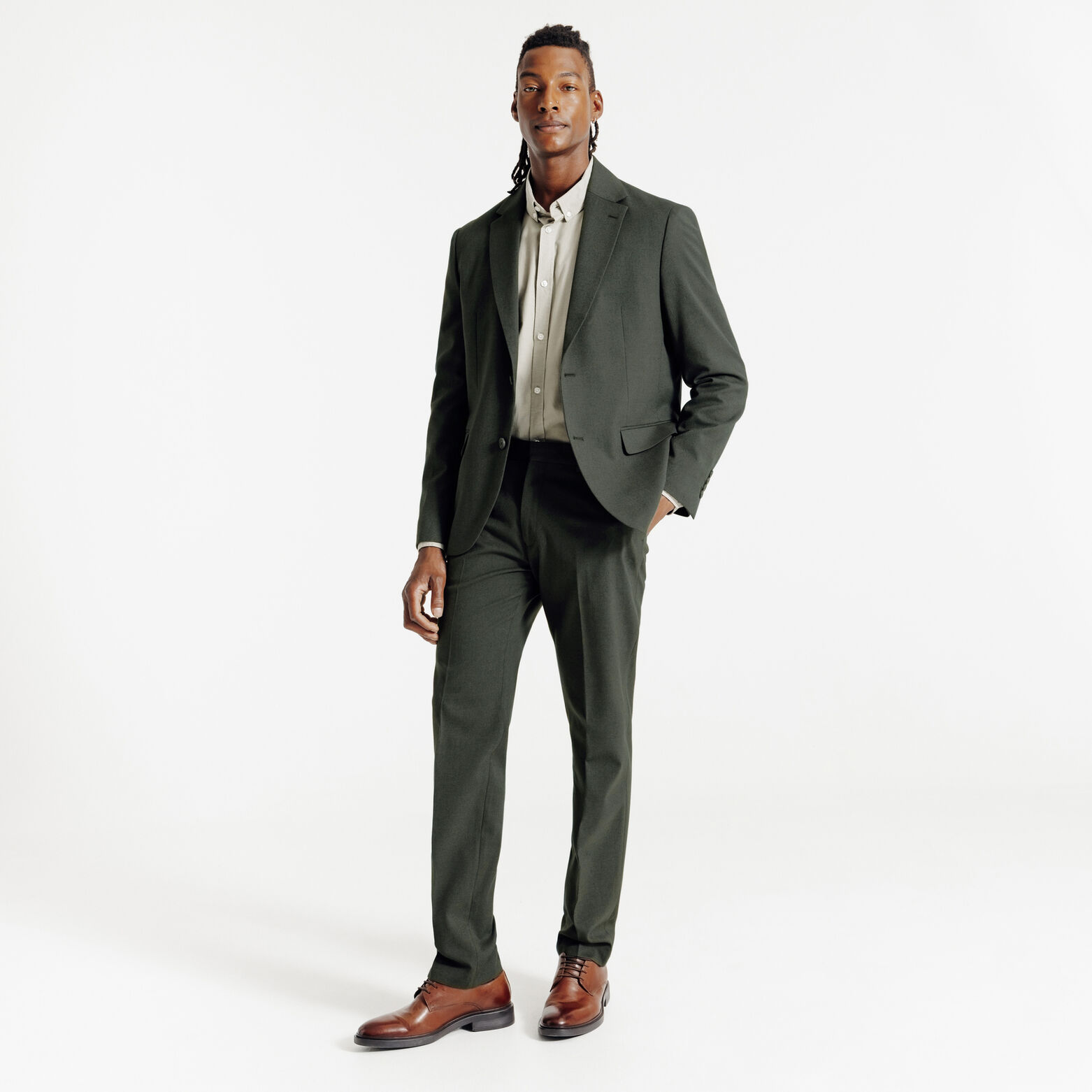 Het pakket flanel confortabel kostuum - Groen khaki