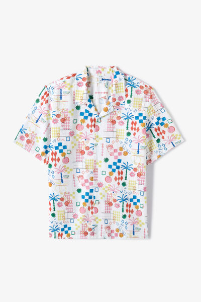 Chemisette en coton imprim&eacute; g&eacute;om&eacute;trique