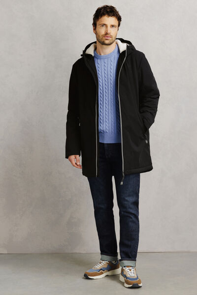 Parka longue &agrave; capuche doubl&eacute;e en sherpa