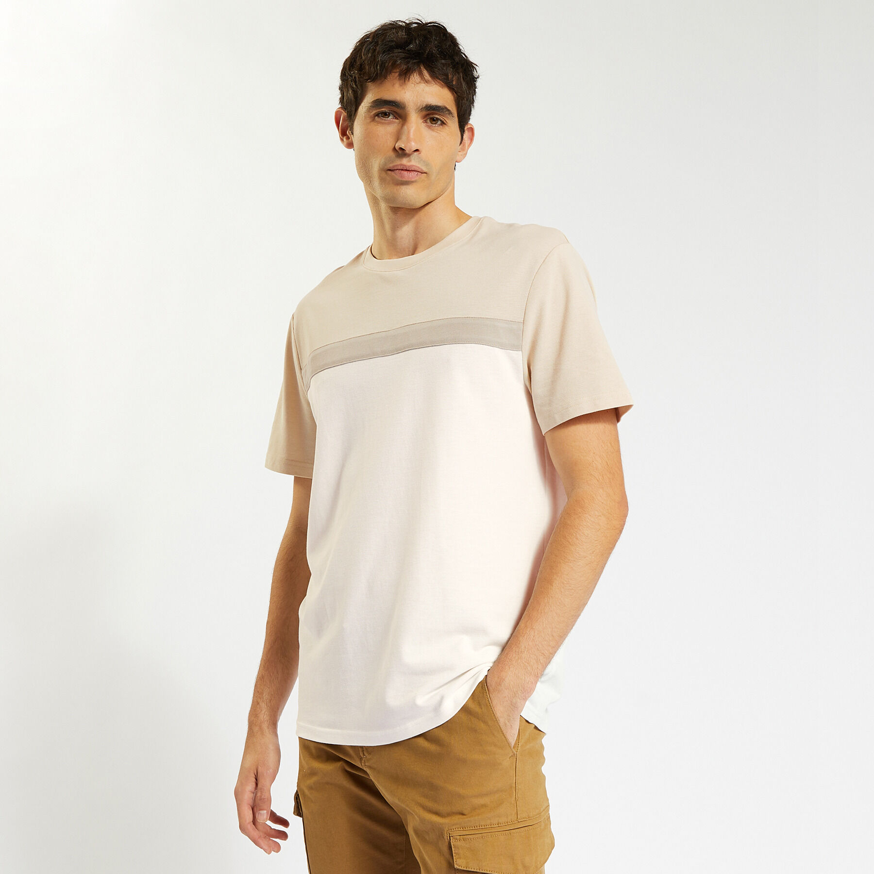 Tee shirt Homme T shirt unis ray s imprim s coton slim Jules