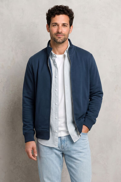 Effen heavy weight sweater opstaande kraag met rit