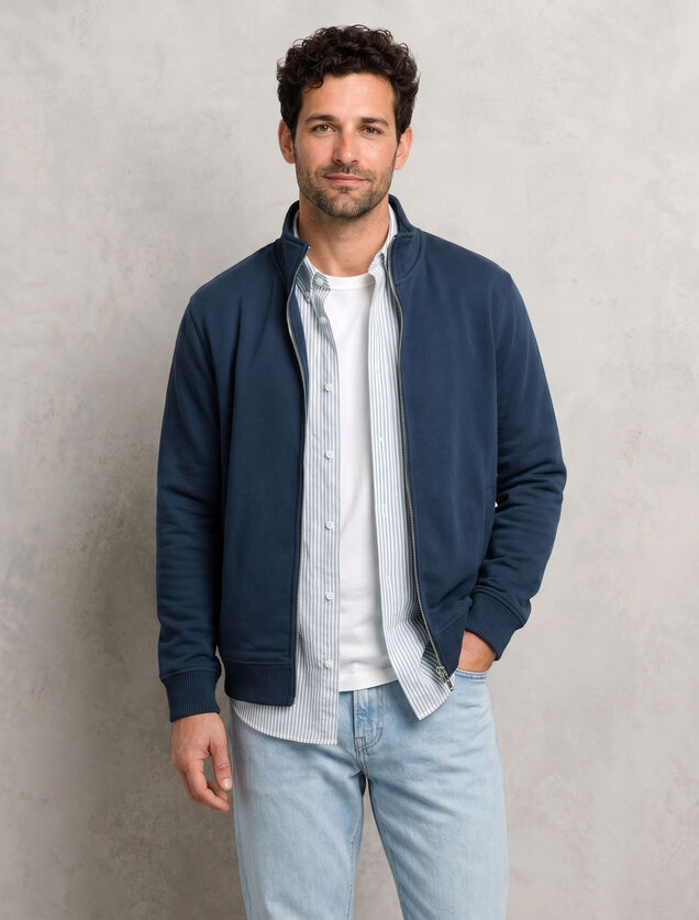 Effen heavy weight sweater opstaande kraag met rit