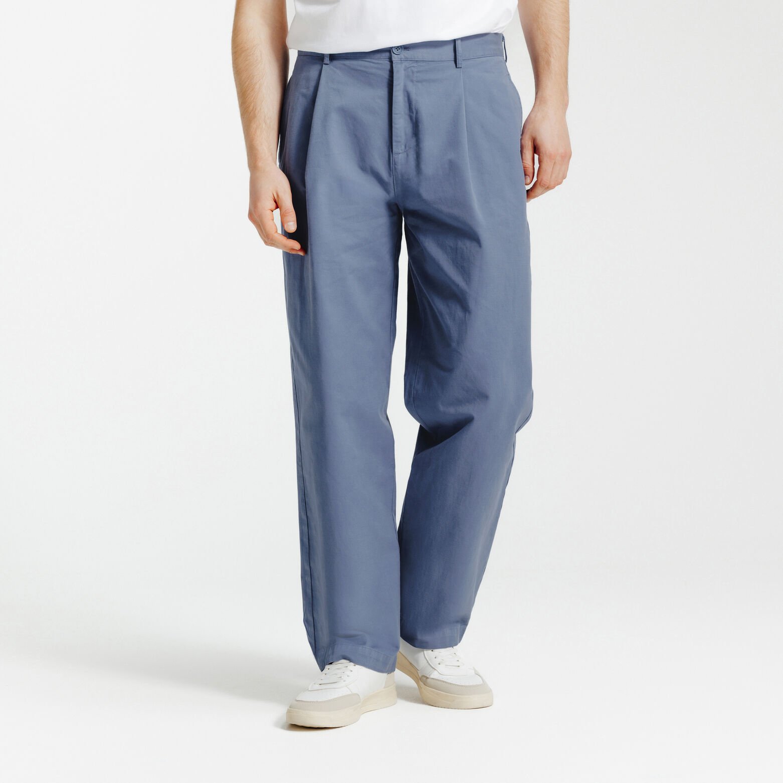 Pantalon skateur &agrave; pinces coton lin