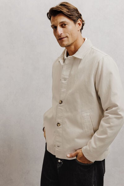 Veste boutonn&eacute;e col chemise 100% coton