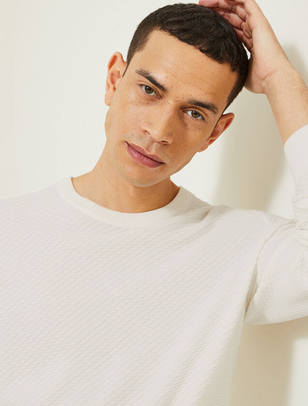 Pull col rond jeux de points fantaisie