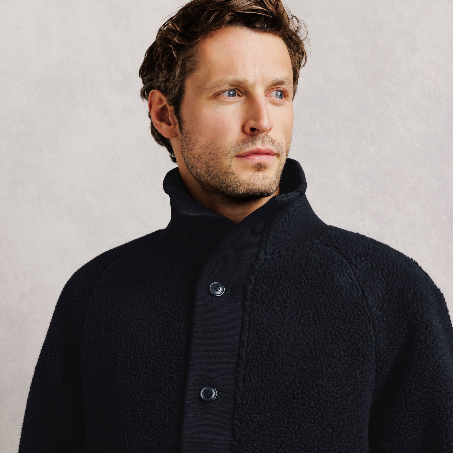 Sweat col montant boutonn&eacute; en sherpa