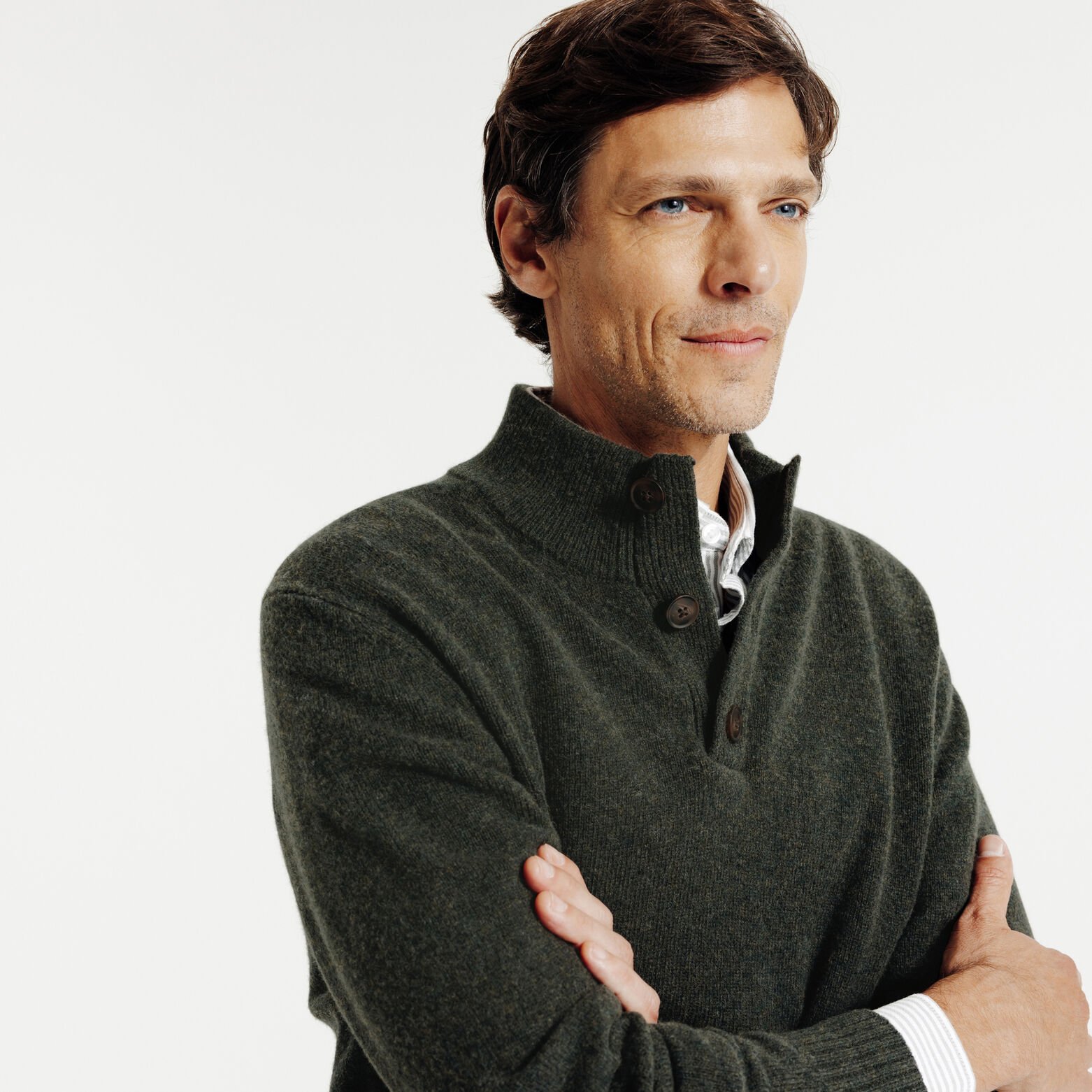 Trui opstaande kraag met knopen in lambswool