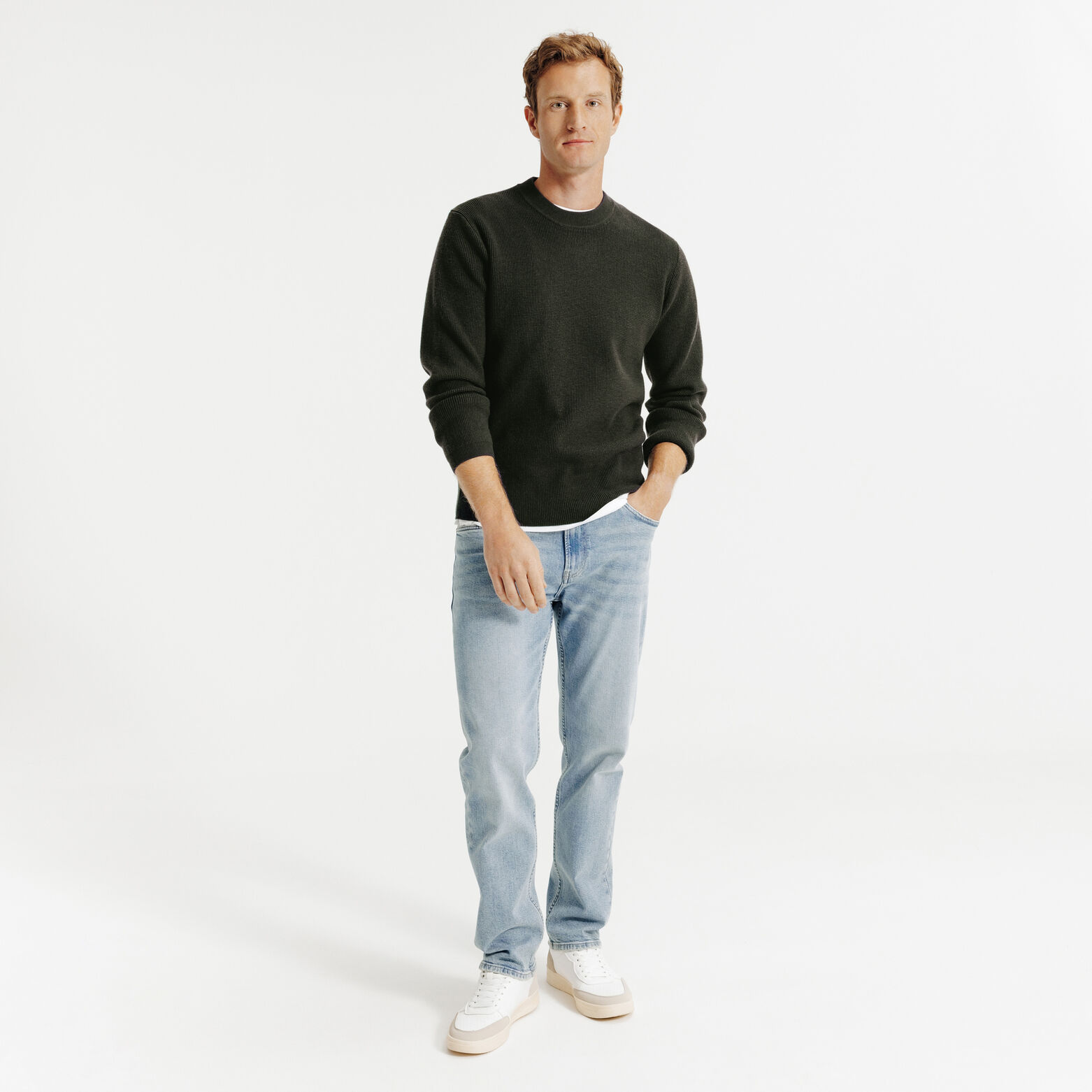 Trui ronde hals in fantasie-stekenpatroon