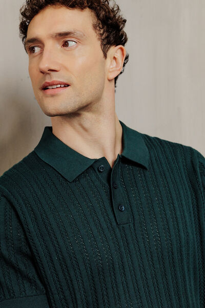 Polo korte mouwen in tricot met stekenpatroon