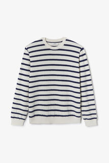 Gestreepte boucl&eacute; trui ronde hals