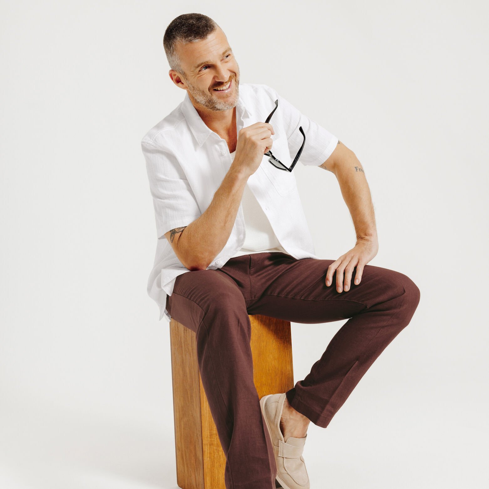 Chemisette en coton ray&eacute;e ton sur ton