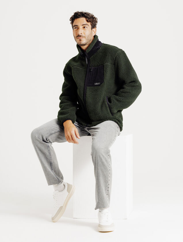 Veste zipp&eacute;e en sherpa contrast&eacute;e