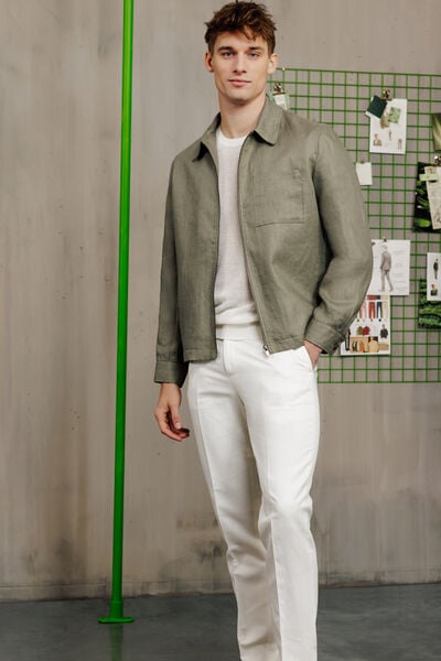 Veste col chemise zipp&eacute;e chevron 100% lin