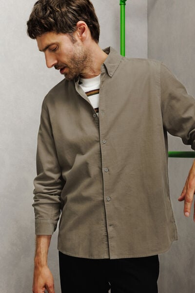 Chemise en velours c&ocirc;tel&eacute; unie 100% coton