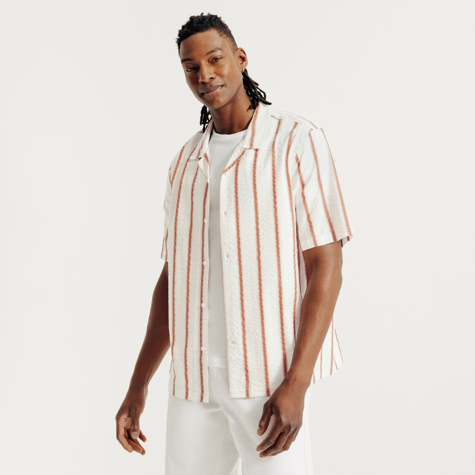 Chemisette en coton seersucker ray&eacute;e