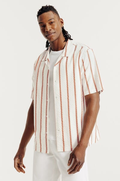 Chemisette en coton seersucker ray&eacute;e