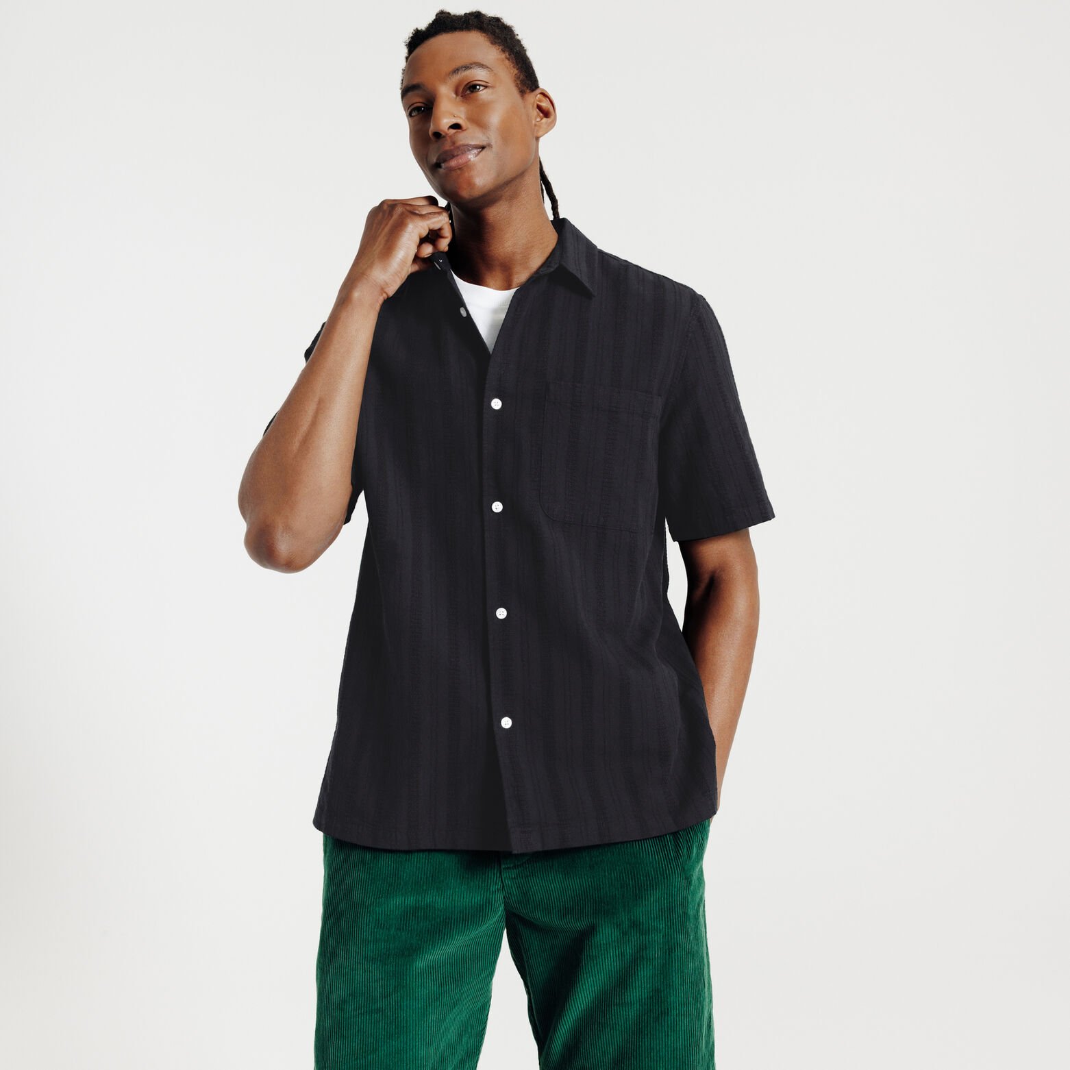 Chemisette en coton ray&eacute;e ton sur ton