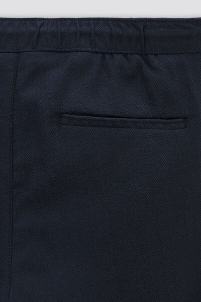 Chino broek met elastische taille, visgraatmotief