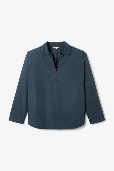 Chemise 100% coton col vareuse unie