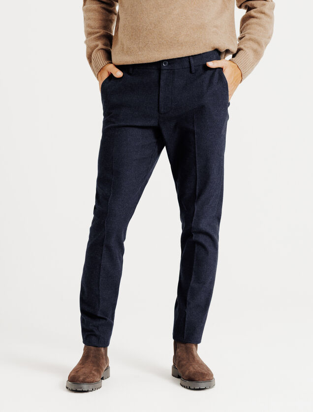 Slim fit chinobroek met flaneleffect