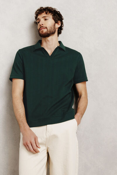Polo manches courtes col resort mati&egrave;re textur&eacute;e