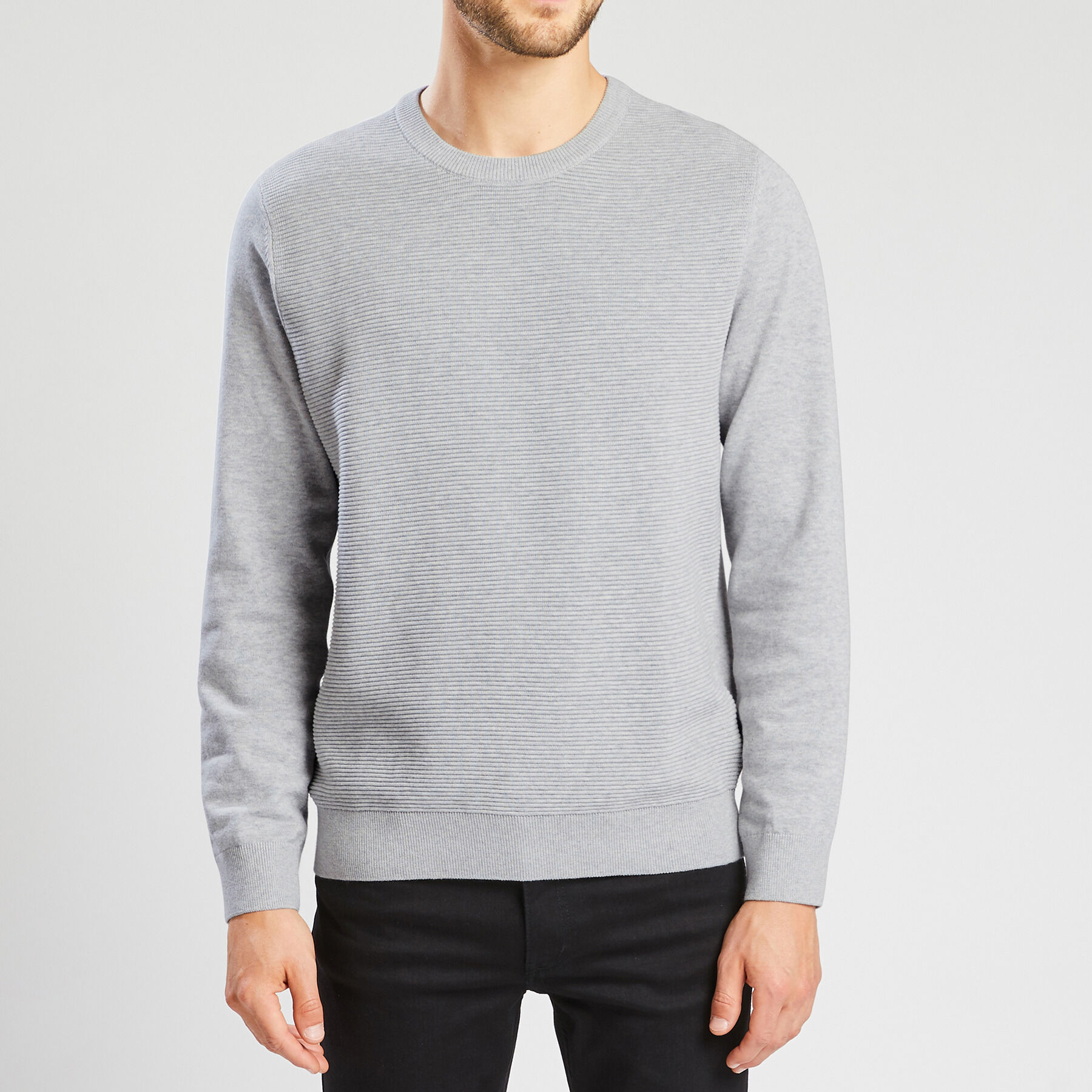 Pull Jules Homme – Col Rond, Gris, Coton, Taille S, Manches Longues